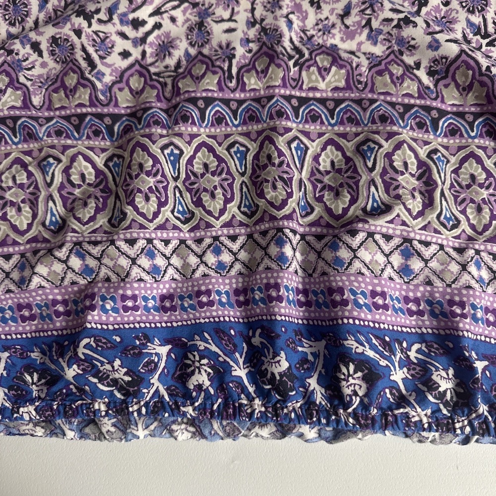 Lucky Brand Boho Peasant Blouse Purple Floral Border Print Cottagecore Top - Picture 5 of 9